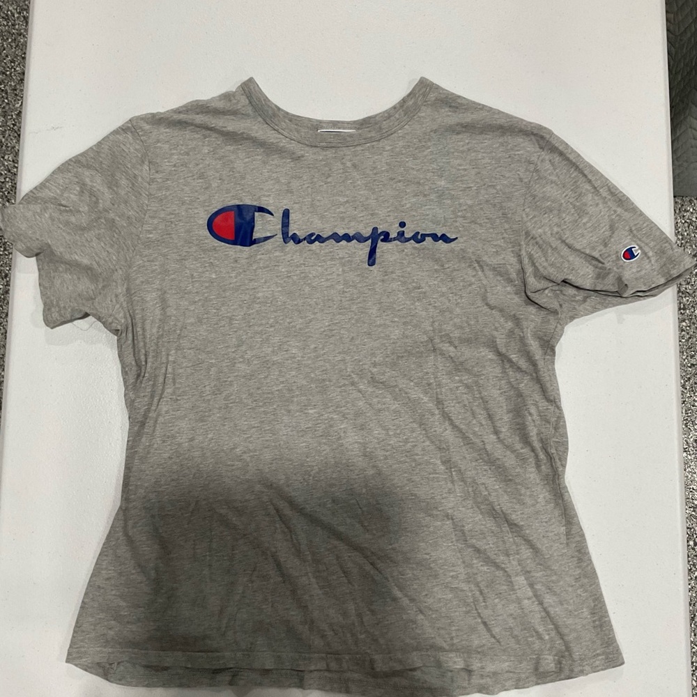 Men's Champion Print Large Gray Cotton T-Shirt